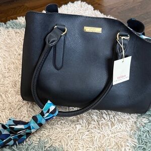 Trina Turk Navy Satchel with Geometric Scarf